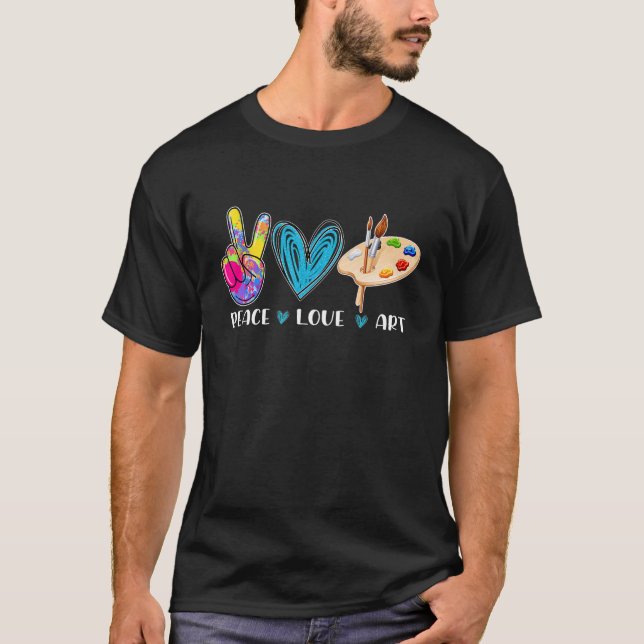 Peace Liebe Malerei farbenfroher Lehrer T-Shirt (Vorderseite)