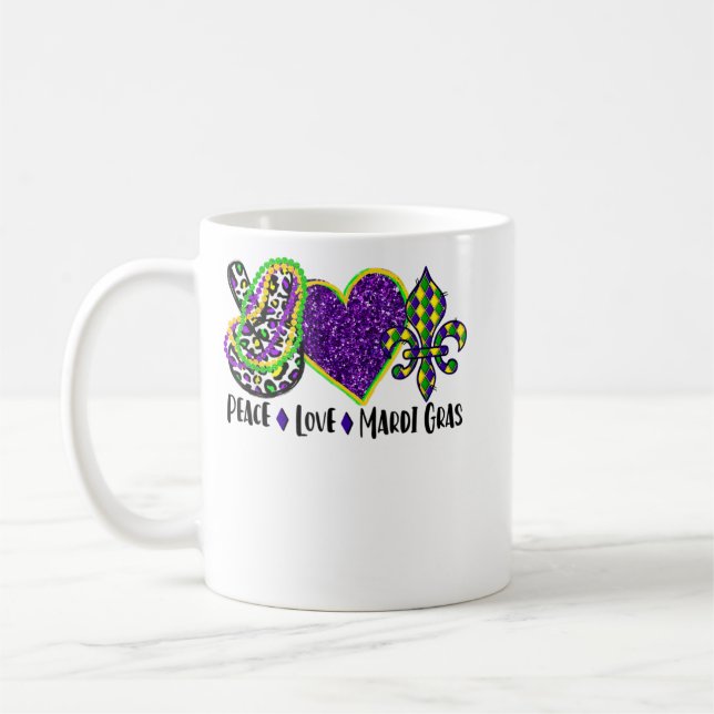 Peace Liebe Mardi Gras Leopard Glitzer Mardi Gras  Kaffeetasse (Links)