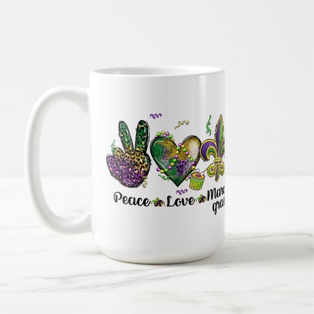 PEACE LIEBE MARDI GRAS LILA GOLD GREEN KAFFEETASSE (Links)