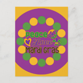 Peace Liebe Mardi Gras Lila Gold Postkarte