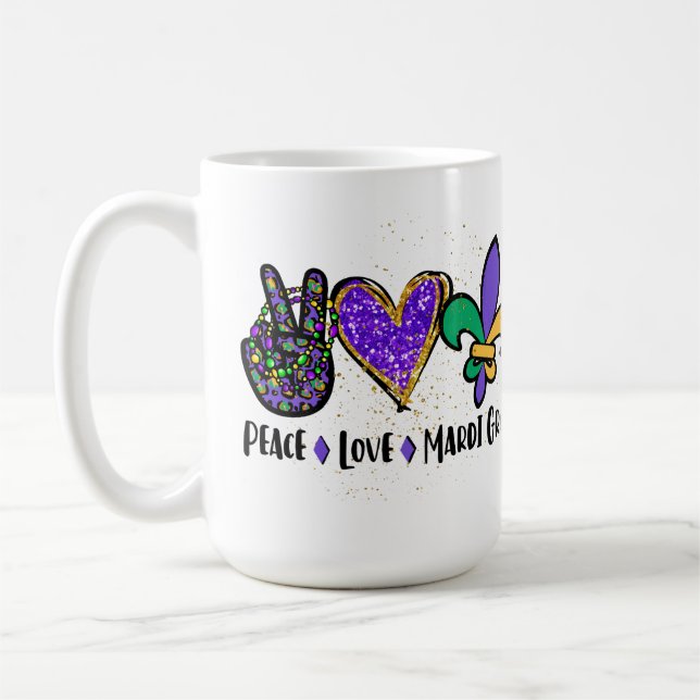 PEACE LIEBE MARDI GRAS LILA GREEN GOLD KAFFEETASSE (Links)