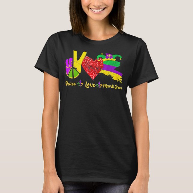 Peace Liebe Mardi Gras New Orleans Louisiana Karte T-Shirt (Vorderseite)