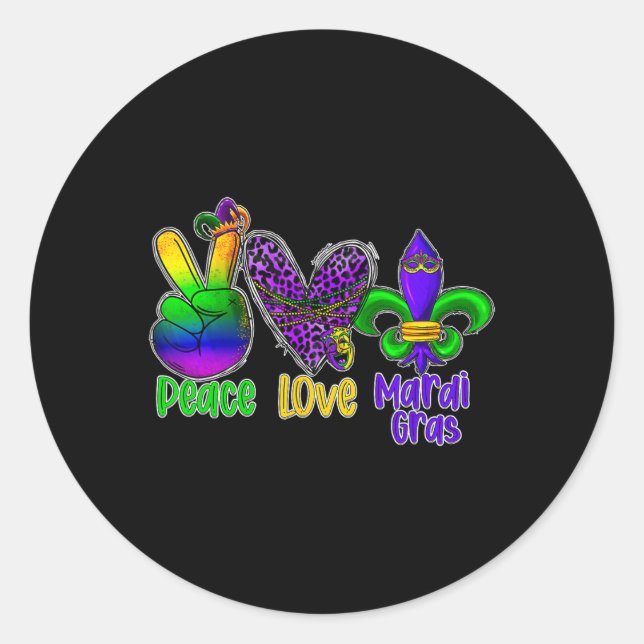Peace Liebe Mardi Gras Runder Aufkleber (Vorderseite)
