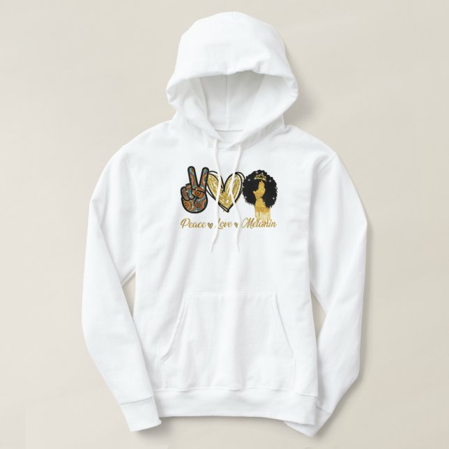 Peace Liebe Melanin Black Girl Afro Queen Bla Hoodie (Design vorne)