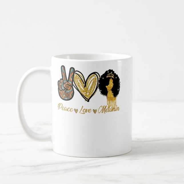 Peace Liebe Melanin Black Girl Afro Queen Bla Kaffeetasse (Links)