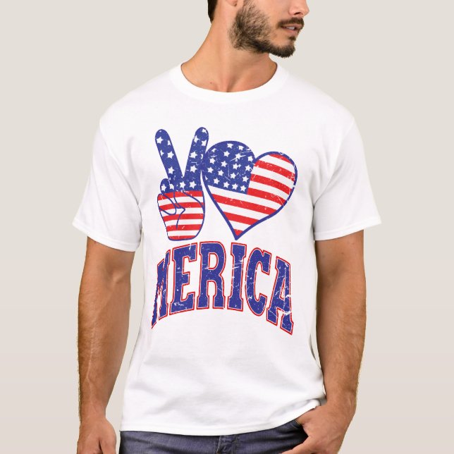 Peace Liebe Merica I Liebe Amerika Amerikanische U T-Shirt (Vorderseite)