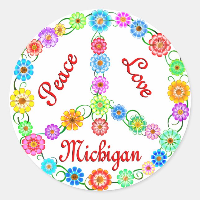 Peace Liebe Michigan Runder Aufkleber (Vorderseite)