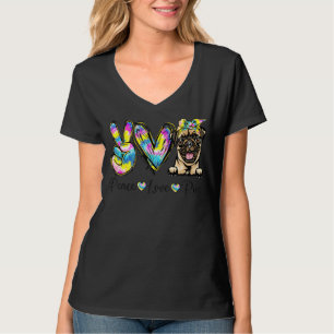 Peace Liebe Mops Hunde Gefärbte Krawatte Hund Lieb T-Shirt