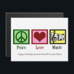 Peace Liebe Music Custom Christmas Magnet Card<br><div class="desc">Schöne musikalische Magnetkarte mit einem Friedenszeichen,  Herz,  einem Klecks und musikalischem Personal. Niedliche Peace Liebe Musik Feiertage Magnetkarten für Komponisten,  Banddirektoren oder Chordirigenten.</div>