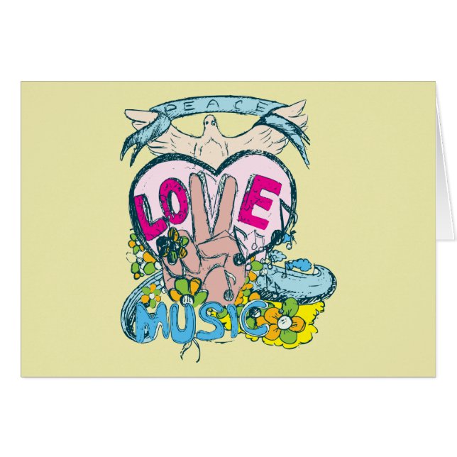 Peace Liebe Music - Illustration von sechziger Jah (Vorderseite (Horizontal))