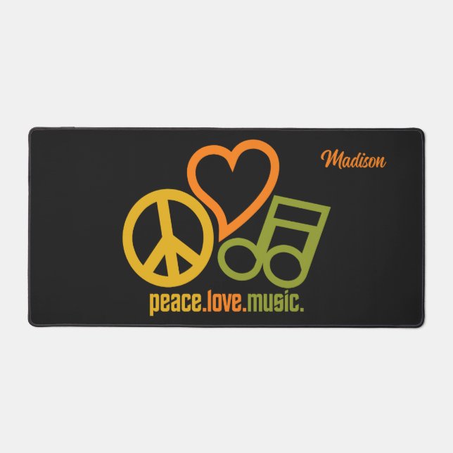 Peace Liebe Music individuelle Name Schreibtischunterlage (Vorderseite)