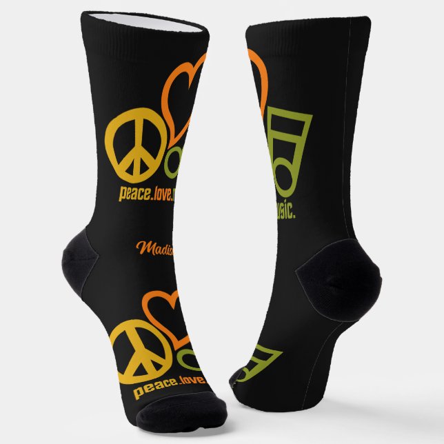 Peace Liebe Music individuelle Name Socken (Gewinkelt)