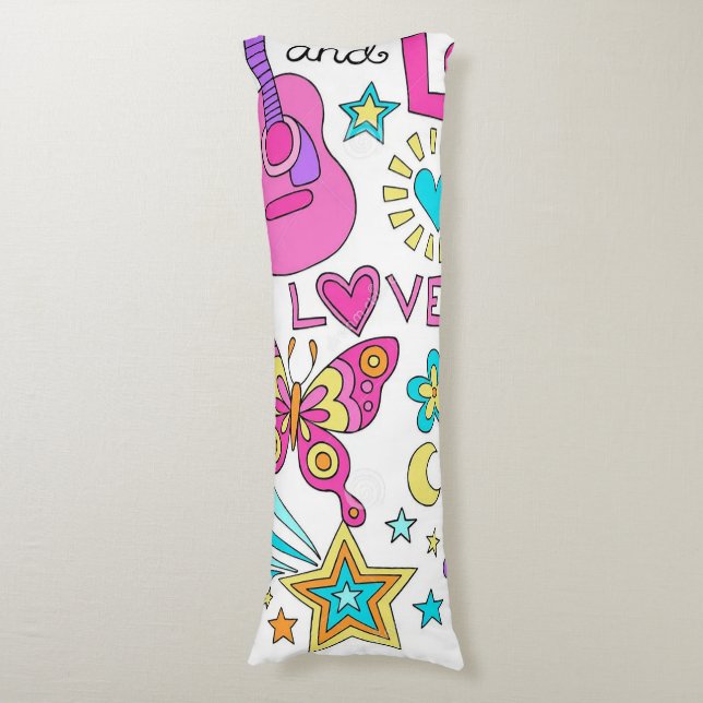 Peace Liebe Music Teen's Body Pillow Seitenschläferkissen (Vorderseite Vertikal)