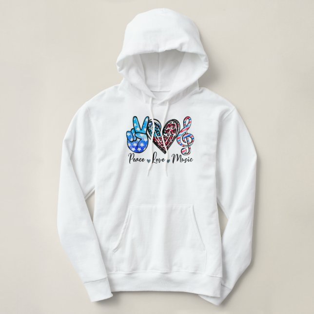 Peace Liebe Music US Flag 4. Juli Musiklehrer Hoodie (Design vorne)