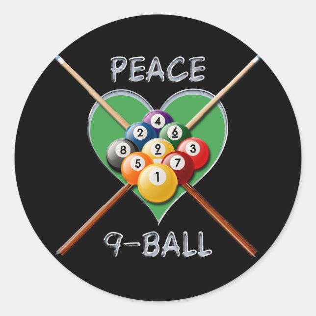 PEACE LIEBE NINE BALL RUNDER AUFKLEBER (Vorderseite)