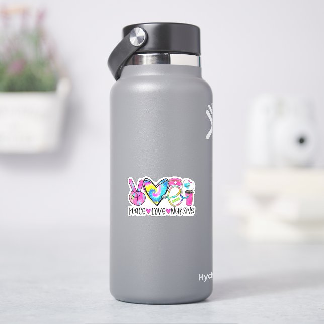 Peace Liebe Nursing Sticker in Regenbogenfarben (HydroFlask)