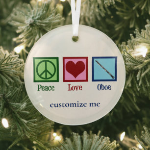 Peace Liebe Oboe Player Personalisiert Weihnachten Ornament Aus Glas