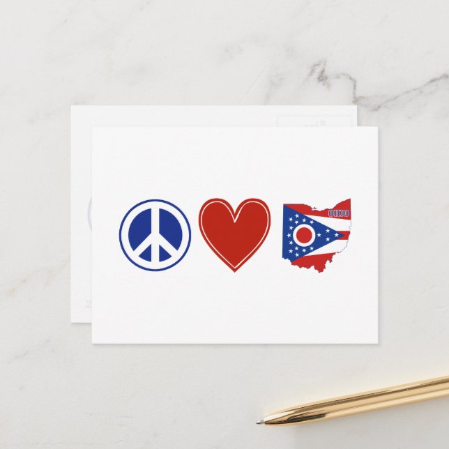 Peace Liebe Ohio Shaped State Flag Buckeye Herz Postkarte (Vorderseite/Rückseite Beispiel)