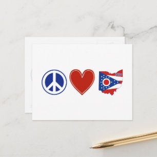 Peace Liebe Ohio Shaped State Flag Buckeye Herz Postkarte