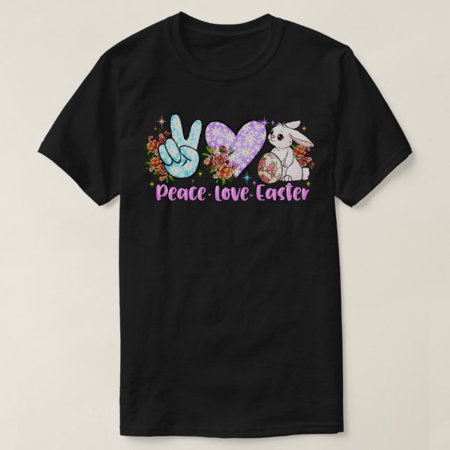 Peace Liebe Osterfest niedlicher Hase T-Shirt (Design vorne)