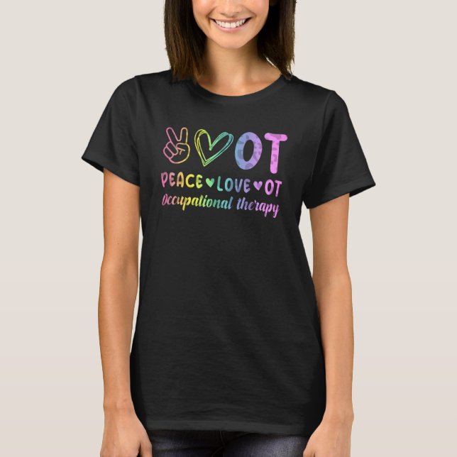 Peace Liebe OT Berufshilfetherapie - farbiges Herz T-Shirt (Vorderseite)