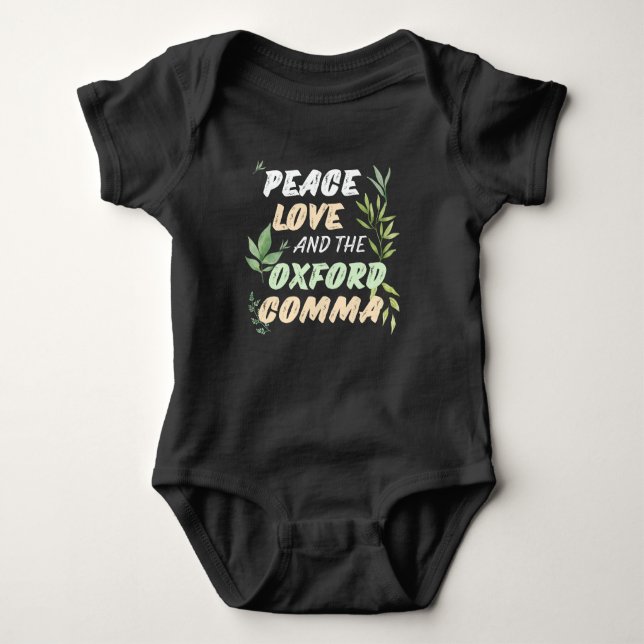 Peace Liebe Oxford Comma English Grammar Spaß Baby Strampler (Vorderseite)