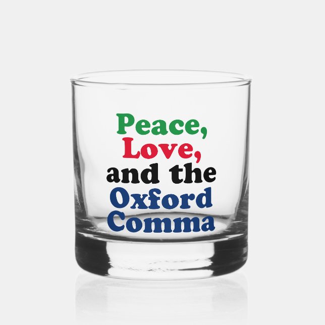 Peace Liebe Oxford Comma English Grammar Spaß Whiskyglas (Vorderseite)