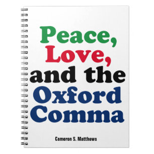 Peace Liebe Oxford Comma Funny Grammar Custom Notizblock
