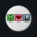 Peace Liebe Pandas Button<br><div class="desc">Ein schöner Panda-Bär in einem blauen Platz neben einem grünen Schild und einem roten Herz auf einem schönen Tier-Knopf. Ich Liebe niedliche Panda-kleine Geschenke.</div>