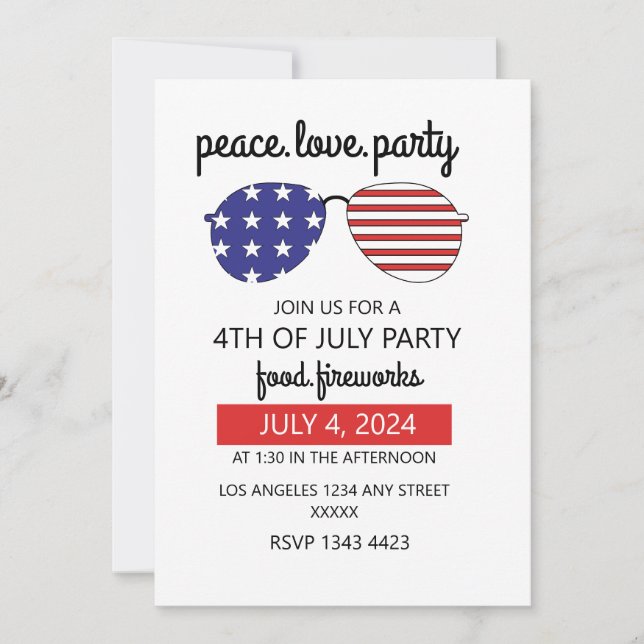 Peace Liebe Party am 4. Juli Einladung (Vorderseite)