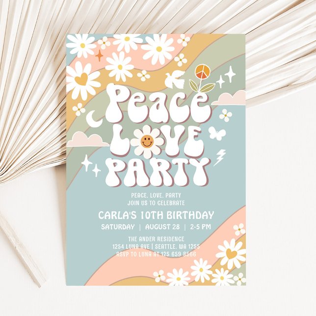 Peace Liebe Party Daisy Hippie 70er Birthday Einladung (Von Creator hochgeladen)