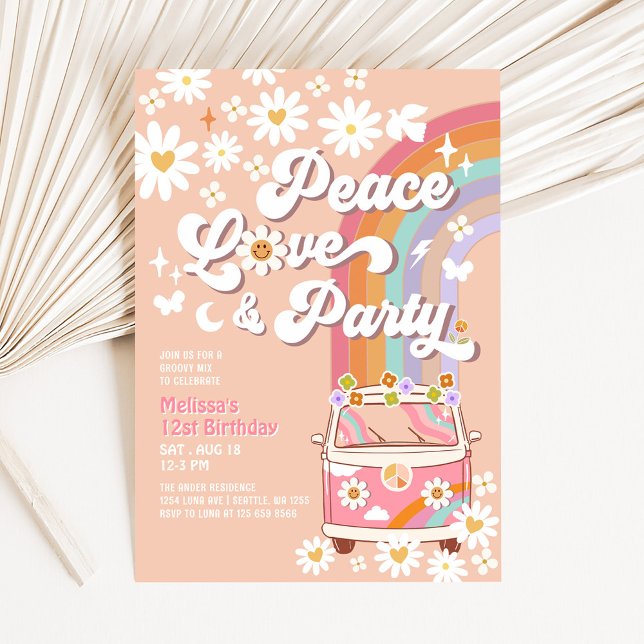 Peace Liebe Party Groovy Daisy Rainbow Birthday Einladung (Von Creator hochgeladen)