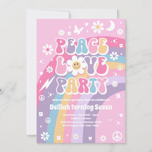 Peace Liebe Party Hippie Rainbow 70er Birthday Par Einladung (Vorderseite)