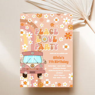 Peace Liebe Party Retro Rainbow 7. Einladung