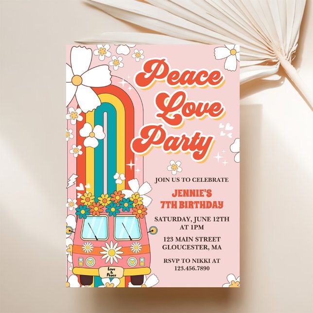 Peace Liebe Party Retro Rainbow 7. Einladung (Von Creator hochgeladen)