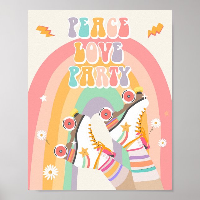 Peace Liebe Party Roller Skate Skaten Retro Poster (Vorne)