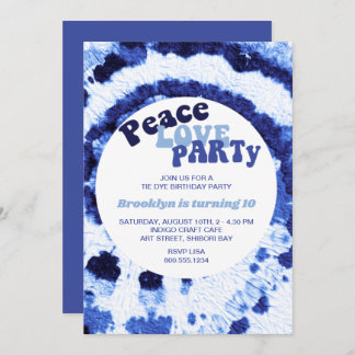 Peace Liebe Party Shibori Blue Gefärbte Krawatte G Einladung