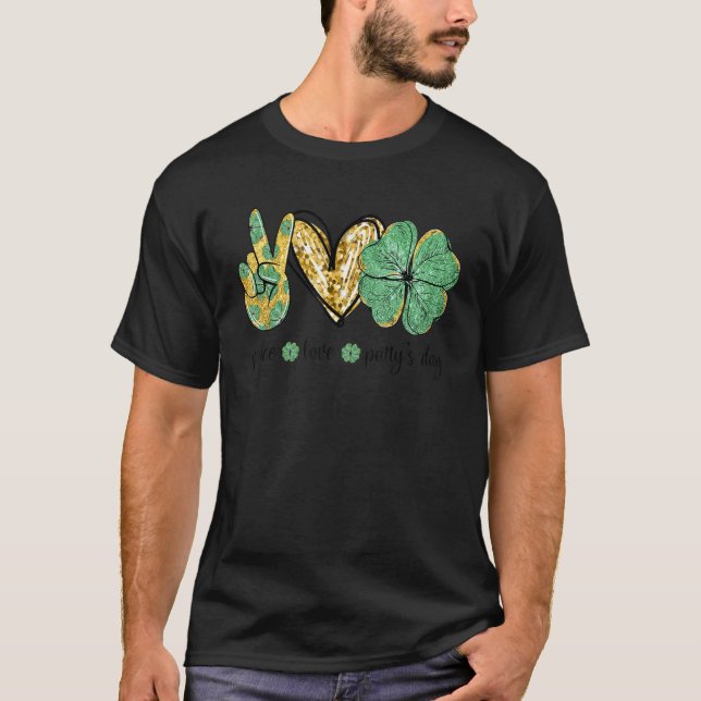 Peace Liebe Patty's Day Hand Hearts Kleeblatt St P T-Shirt (Vorderseite)