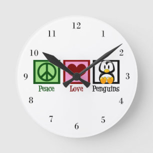 Peace Liebe Penguins Runde Wanduhr