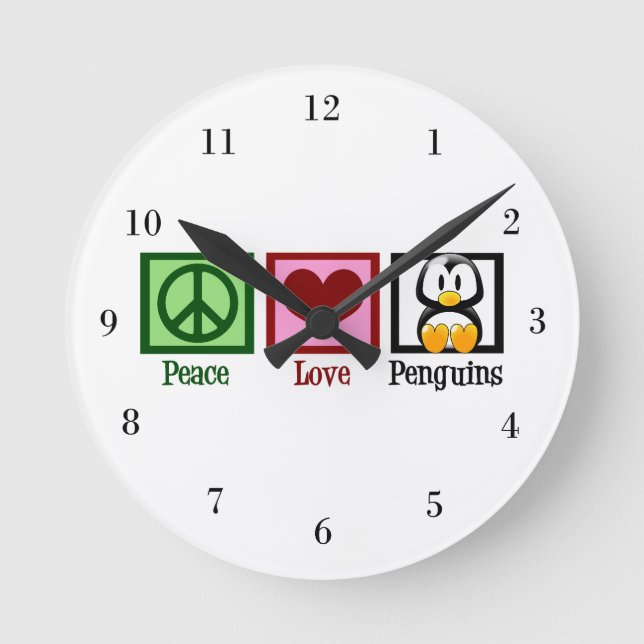 Peace Liebe Penguins Runde Wanduhr (Vorderseite)