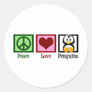 Peace Liebe Penguins Runder Aufkleber