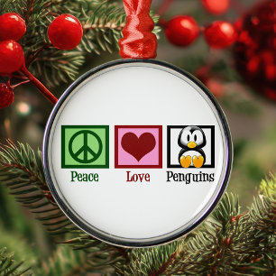 Peace Liebe Penguins Silbernes Ornament