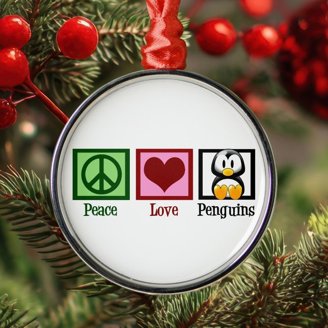 Peace Liebe Penguins Silbernes Ornament (Von Creator hochgeladen)