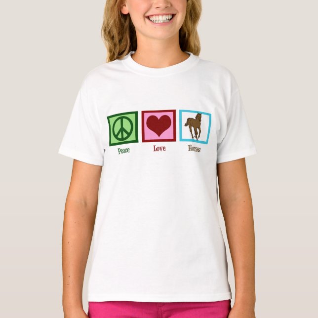 Peace Liebe Pferde Niedlich Girls T-Shirt (Vorderseite)
