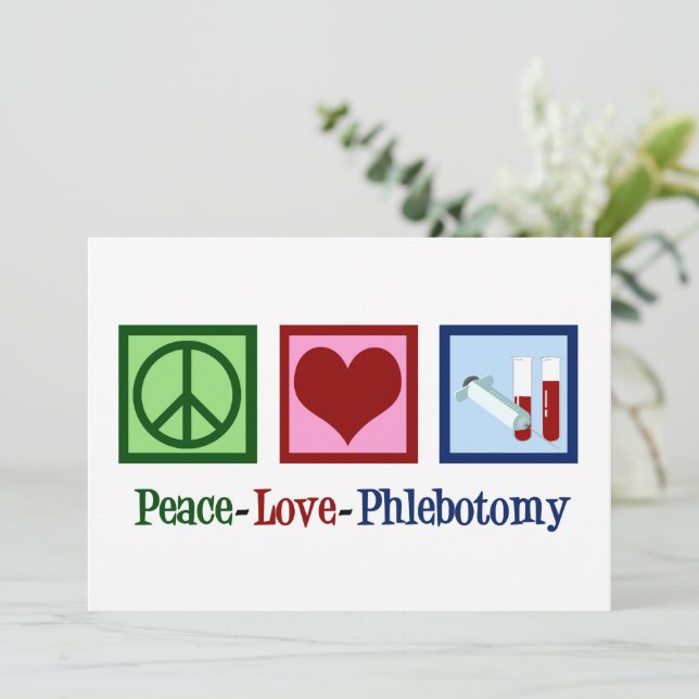 Peace Liebe Phlebotomie Niedlich Phlebotomist Karte (Stehend Vorderseite)