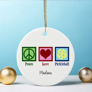 Peace Liebe Pickleball Niedlich Personalisiert Keramik Ornament