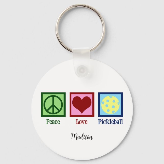 Peace Liebe Pickleball Niedlich Personalisiert Schlüsselanhänger (Vorderseite)