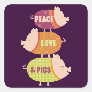 Peace Liebe Pig Stack Quadratischer Aufkleber