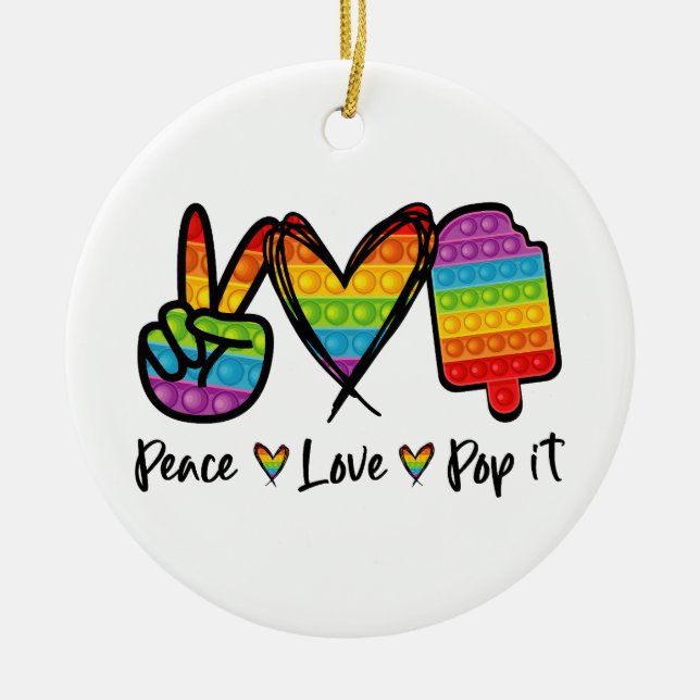 Peace Liebe Pop Es Ornamente, Regenbogen Pop Es Keramik Ornament (Vorne)