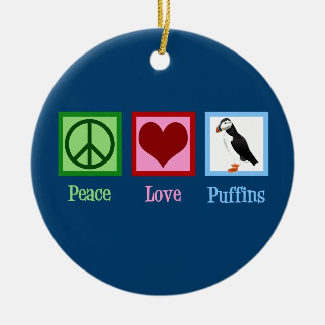 Peace Liebe Puffins Niedlich Blue Puffin Weihnacht Keramik Ornament (Vorne)